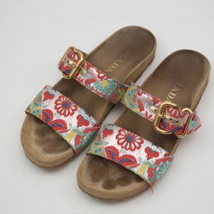 PRADA Patchwork footbed sandals floral slip on size 40 gold buckle
